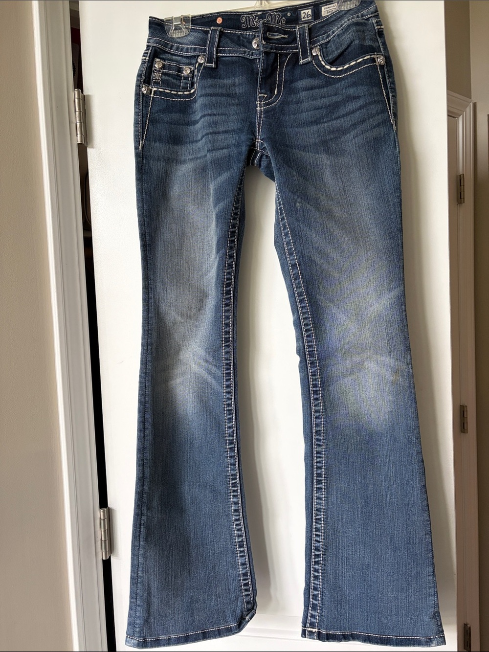 Miss Me Blue Denim Boot Cut w flare Jeans with Embellished Flap Pocket - Picture 4 of 5
